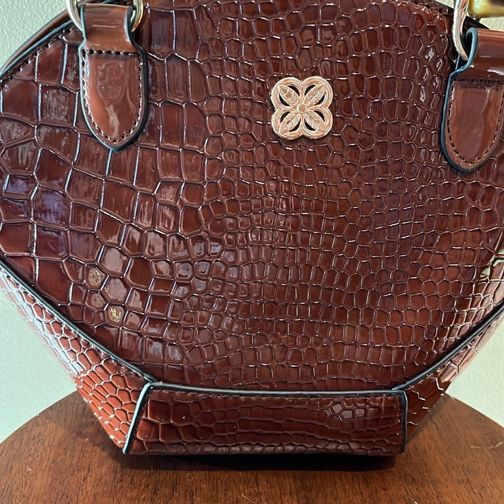 Accessorize Satchel Crossbody bag Croc pattern patent leather brown/bamboo - Picture 4 of 10